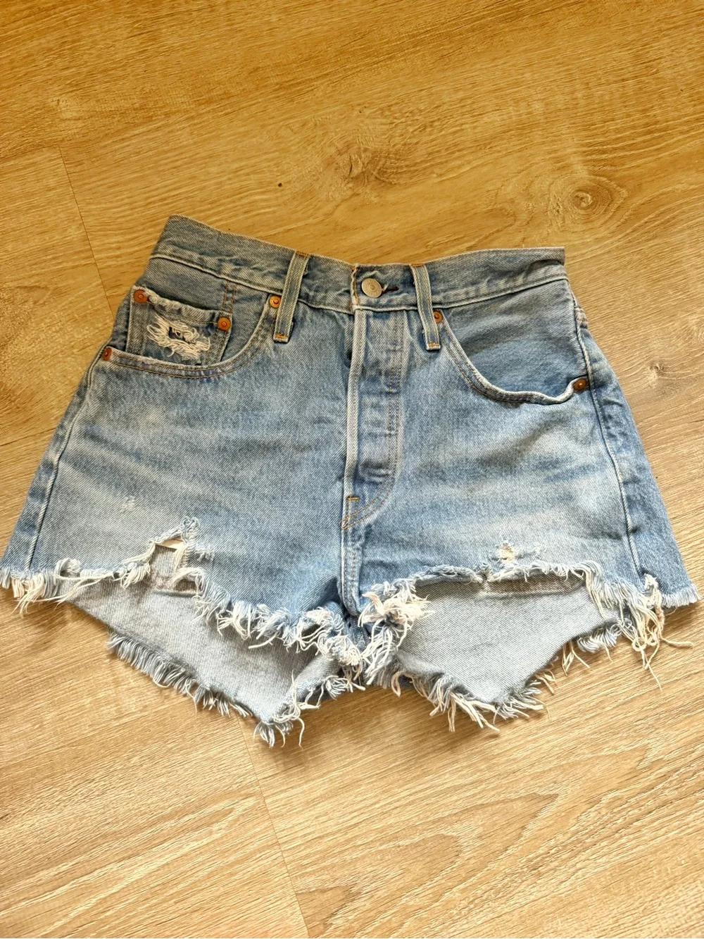 Women’s Levi 501 Distressed High-Waist Denim Shorts - Light Blue